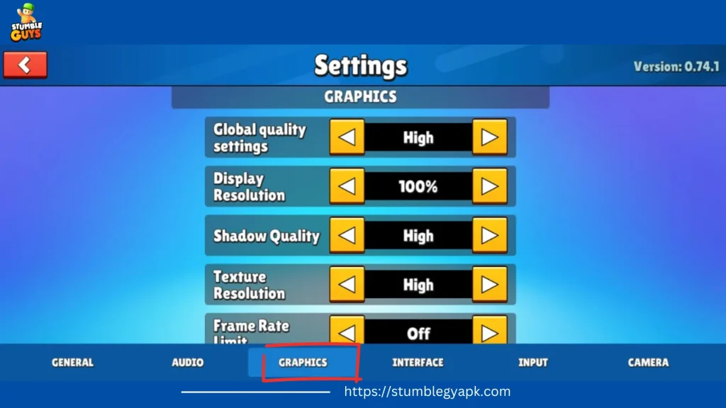 Graphics Settings of Stumble Guys