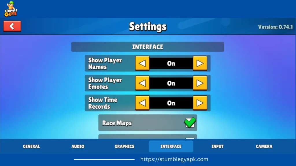 Interface Settings of Stumble Guys